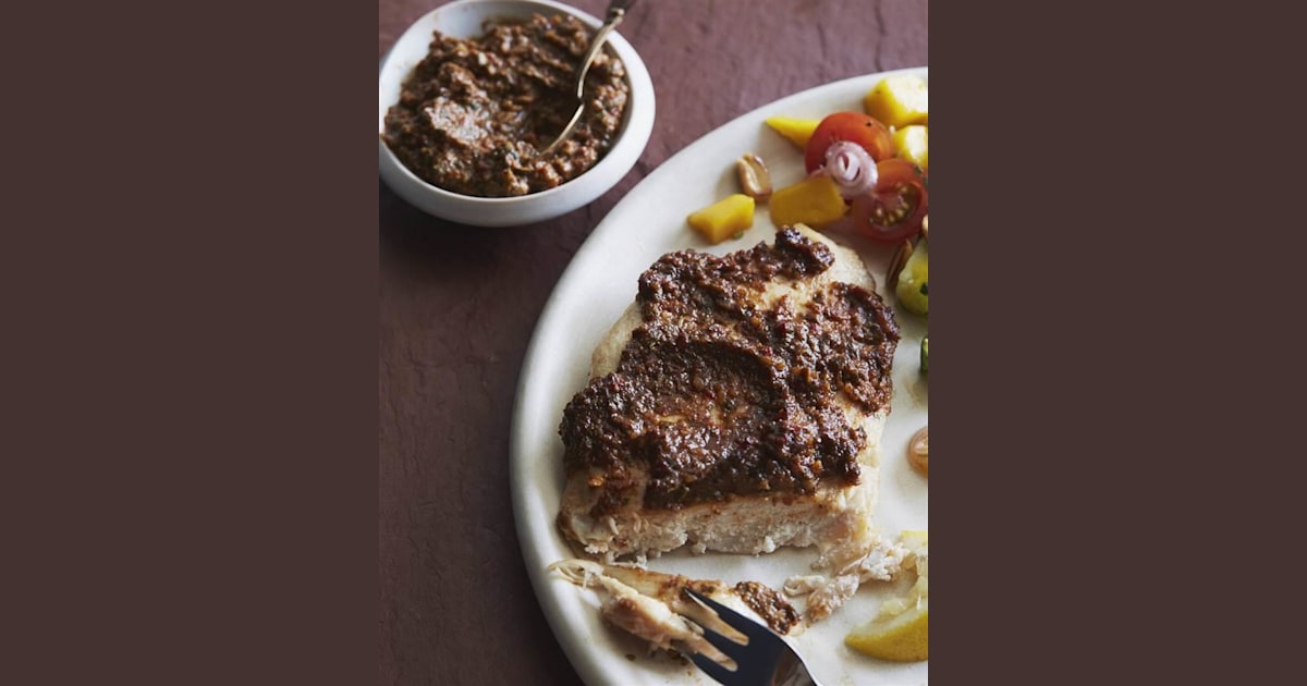 Roast Chicken Breasts with Roasted Red Pepper-Walnut Sauce (Muhummara)