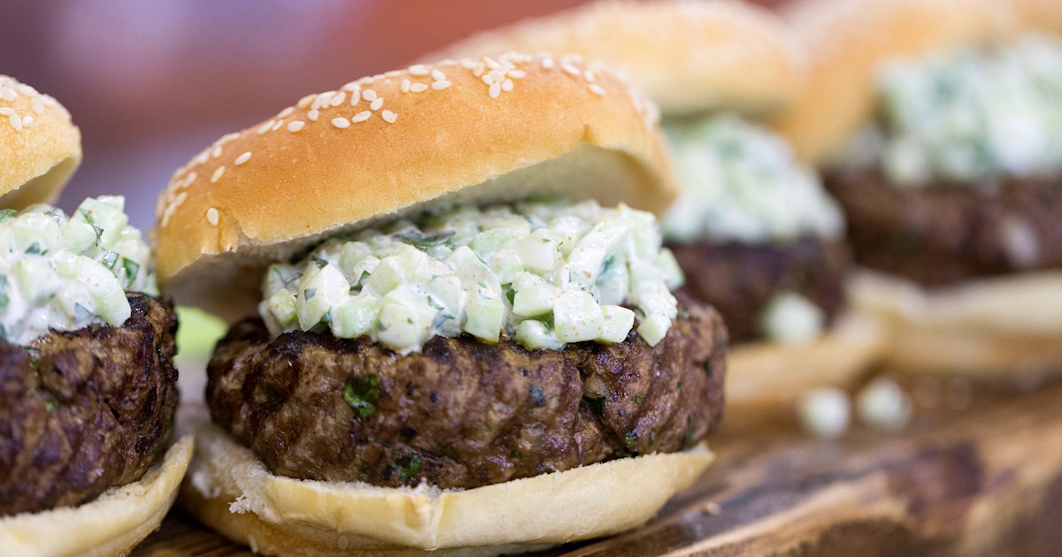 Kofta Burgers with Cucumber and Cumin Yogurt Relish