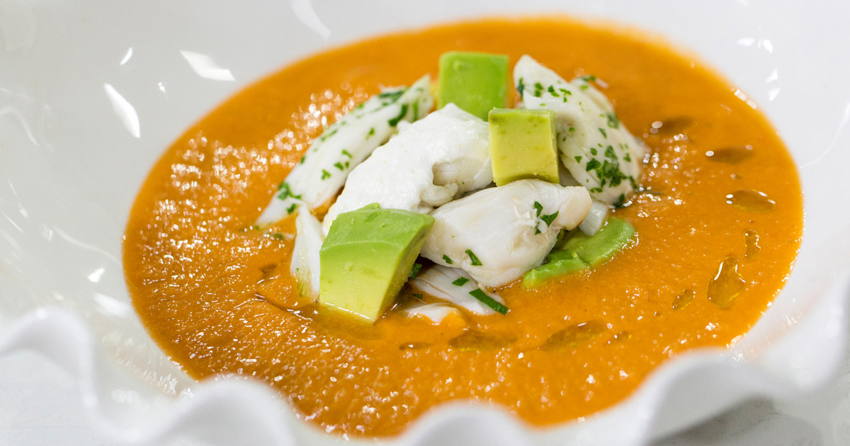 Gazpacho with crab, avocado and basil is a great summer dish