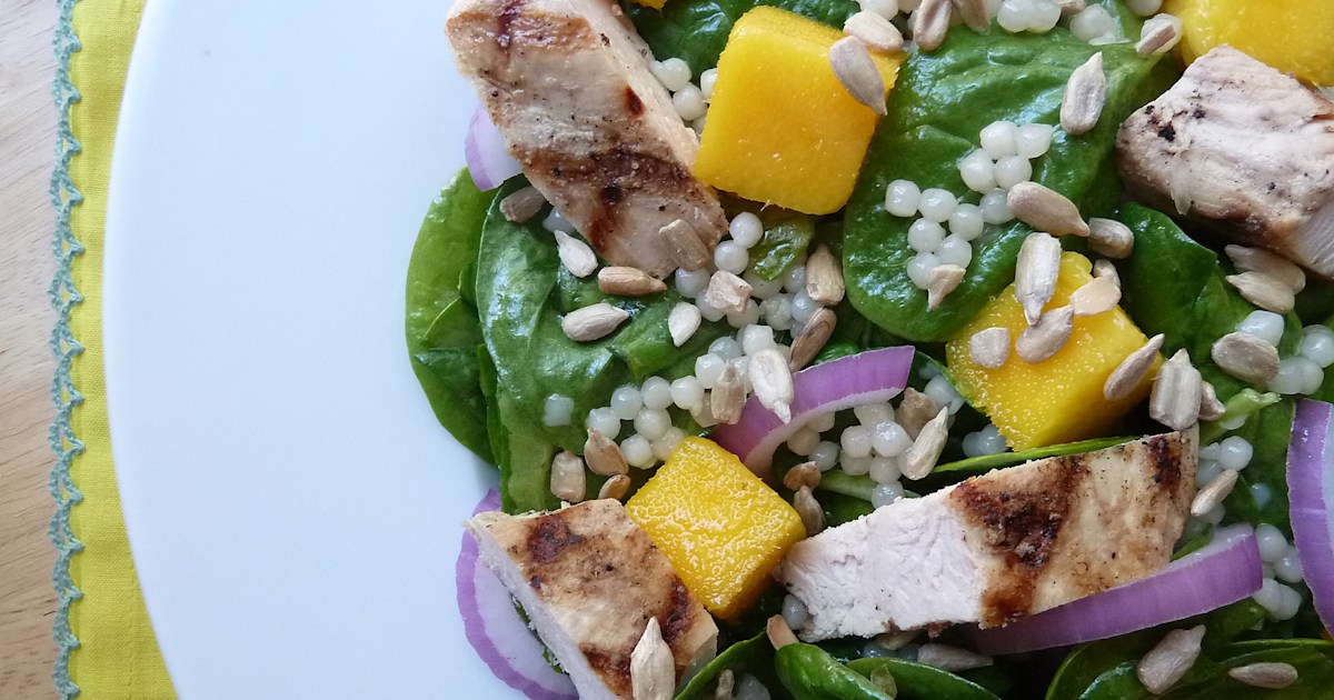 Pearl Couscous with Chicken, Mango and Spinach Recipe