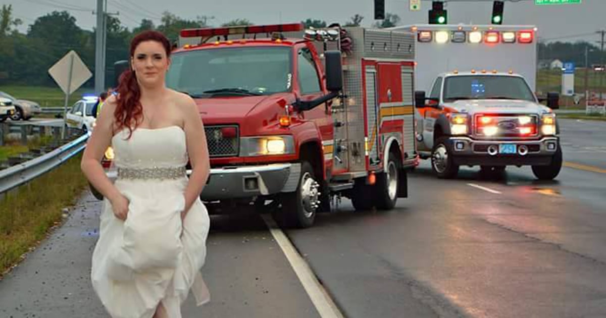 Paramedic bride rushes to help family in car crash on wedding day