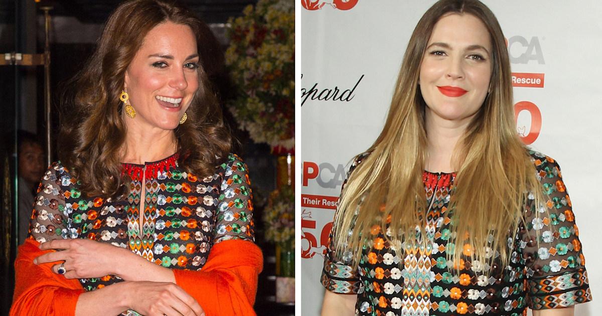 Drew Barrymore and Duchess Kate both wow in the same dress  on the same  day!