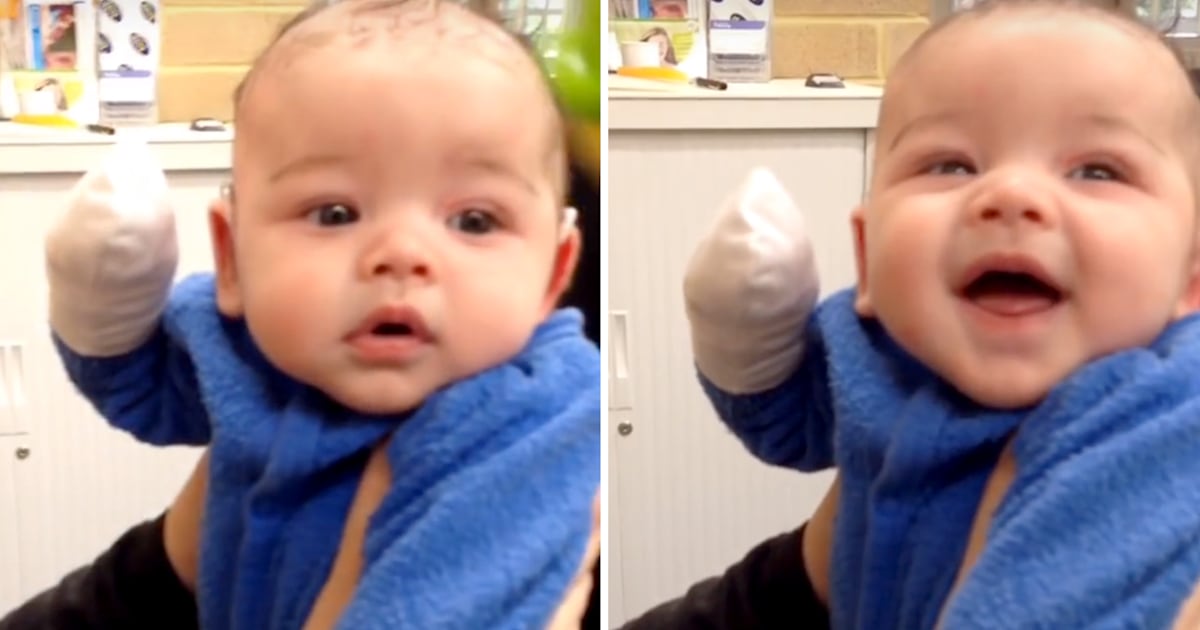 Baby giggles after hearing aids help him hear mom's voice for first time
