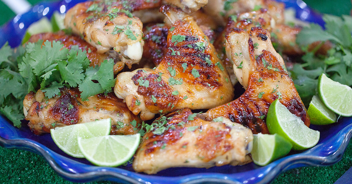Grilled chicken wings with lime, cilantro and maple