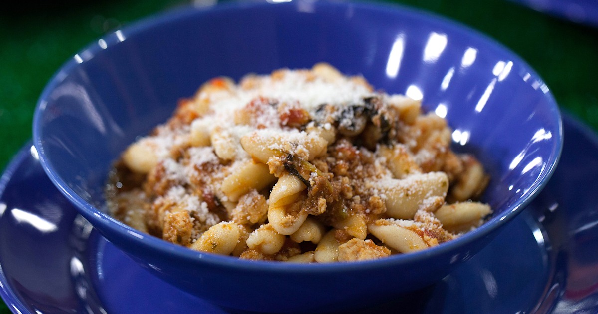 Cavatelli Pasta with Turkey and Sausage Tomato Ragu recipe