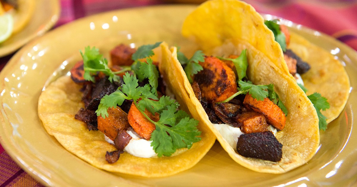 Roasted Root Vegetable Tacos with Goat Cheese Cream recipe