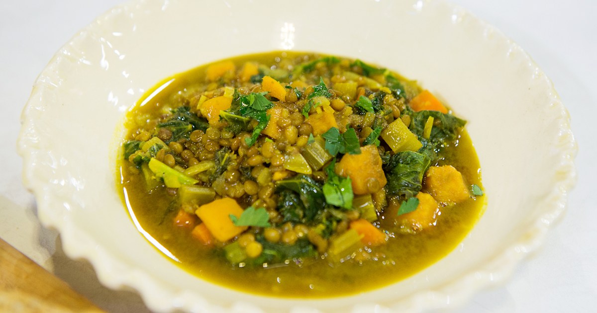Lentil and Sweet Potato Stew with Turmeric and Kale