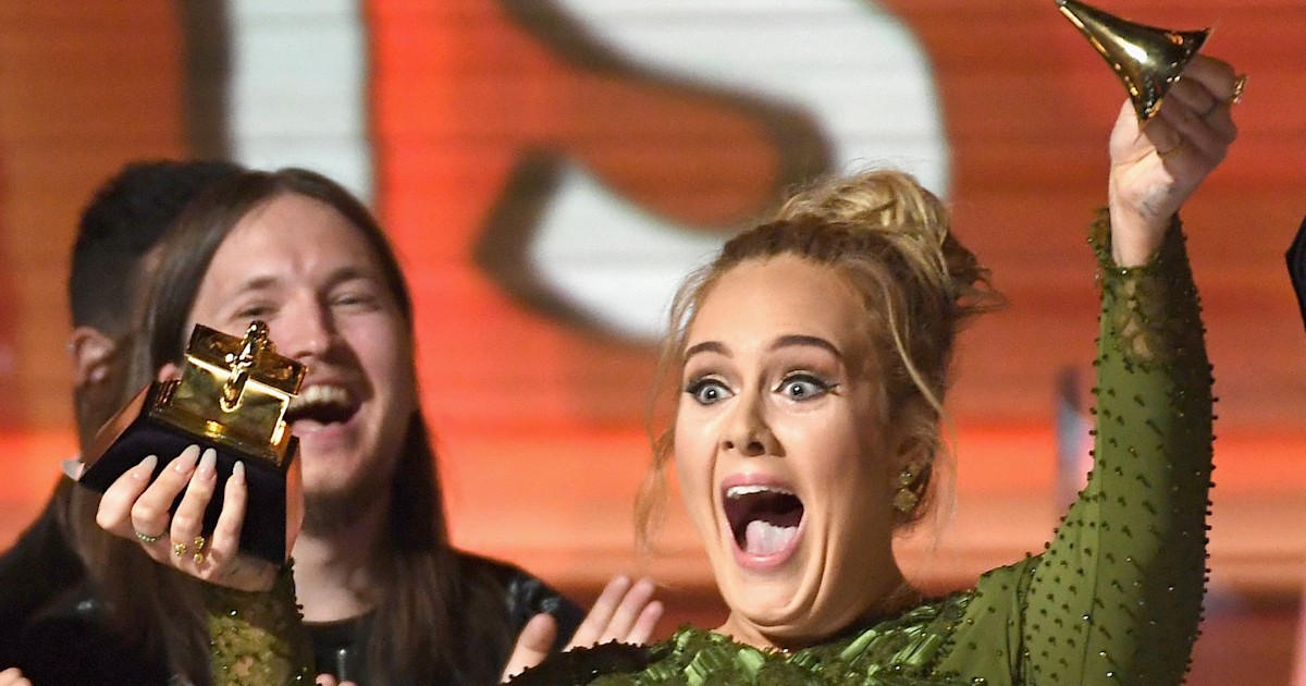 Whoops! Adele accidentally breaks Grammy in half during acceptance speech