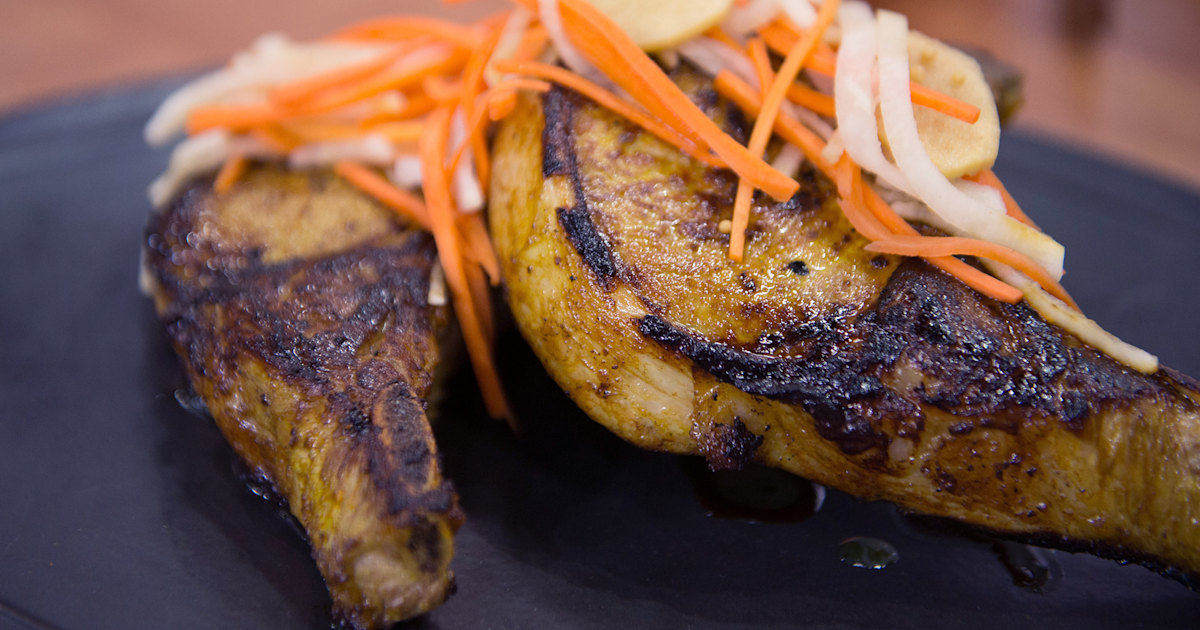Maple-Turmeric Pork Chops with Pickled Carrots Recipe