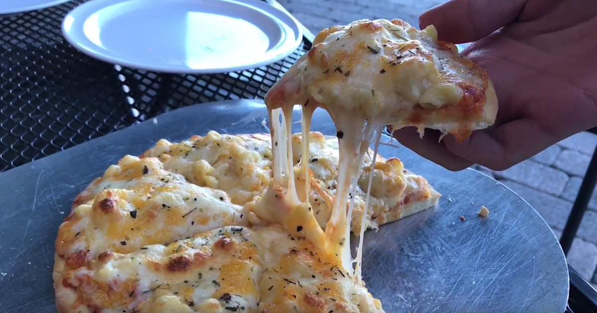 Mac and cheese pizza from Elbows Mac n' Cheese in Southern California