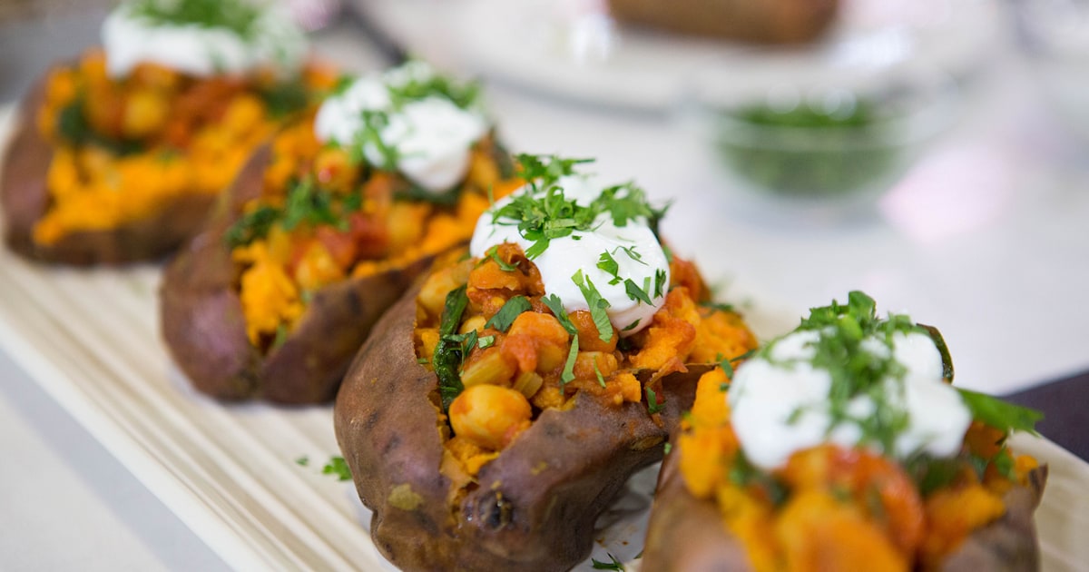 Chickpea Chili with Baked Sweet Potatoes Recipe
