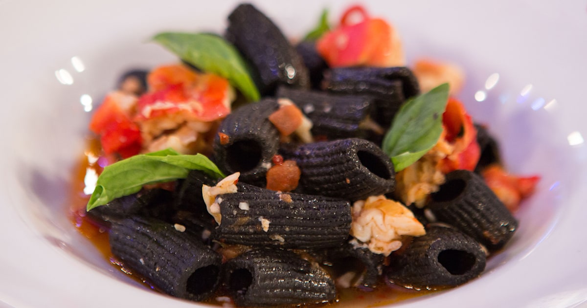 Black Rigatoni Pasta with King Crab and Fresno Chilies Recipe