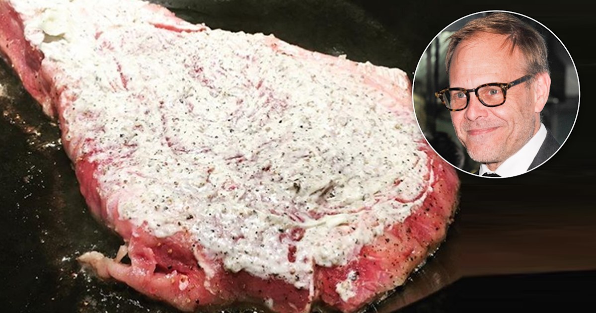 Alton Brown cooked steak slathered in mayonnaise