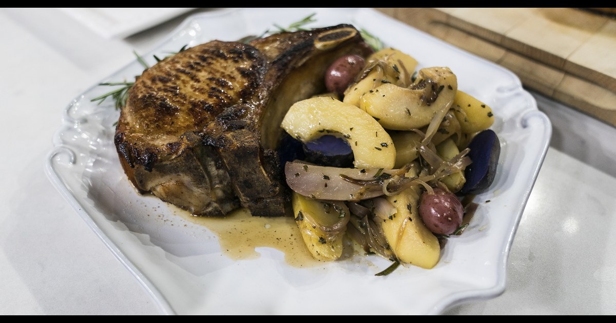 Rosemary Brined Pork Chops With Apples And Potatoes Recipe