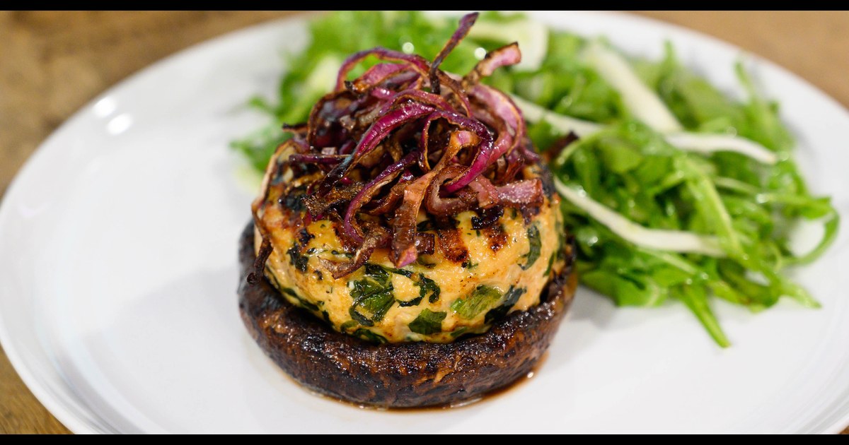 Mediterranean Turkey Burgers With Portobello Buns Recipe We'll brush the mushrooms with soy sauce, lemon juice, garlic, and spices. mediterranean turkey burgers with portobello buns recipe