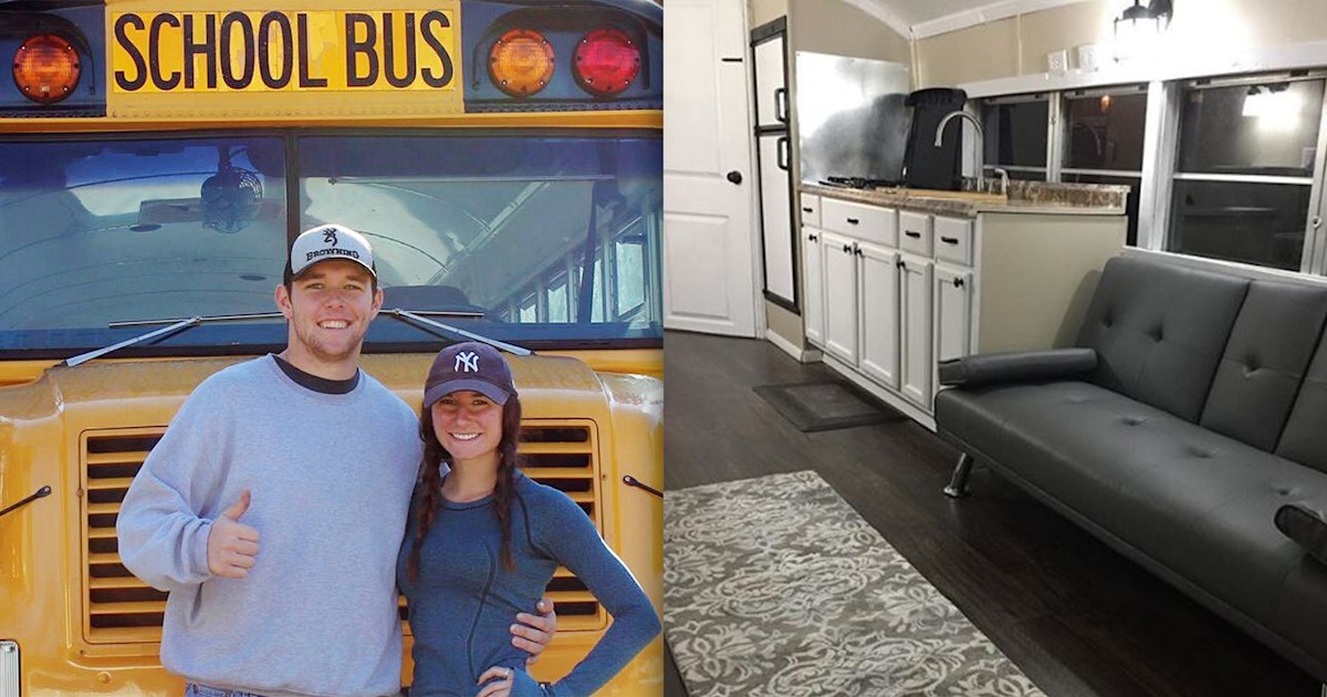 Baseball player and girlfriend living in school bus they renovated