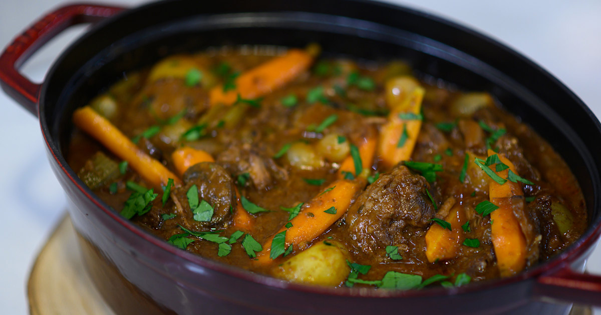 PinotBraised Beef Stew with Baby Potatoes and Pearl Onions Recipe