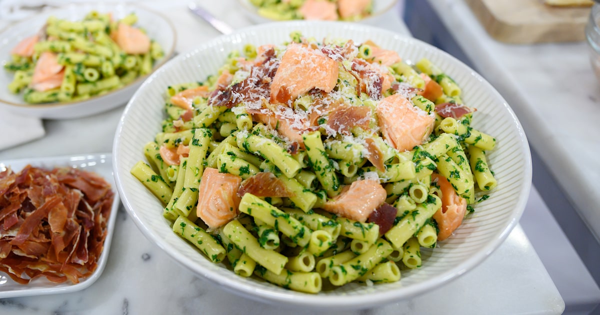 Ziti with Prosciutto, Salmon and Arugula Pesto Recipe