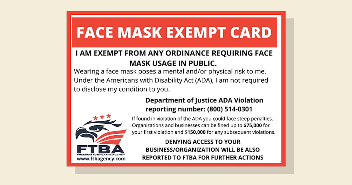 Face mask exemption cards are fake, Department of Justice says