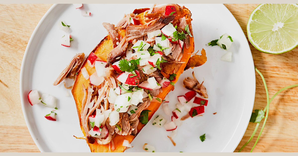 Loaded Pulled Pork Sweet Potatoes
