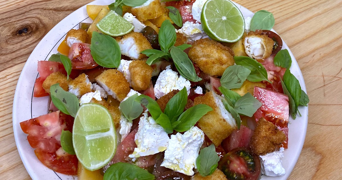 Fresh Tomato Salad with Fish Stick Croutons Recipe