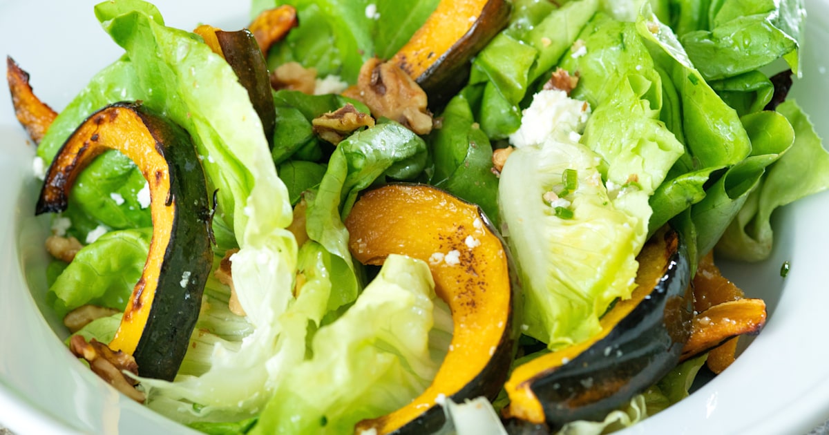 Bibb Lettuce and Roasted Acorn Squash Salad with Feta and Walnuts Recipe