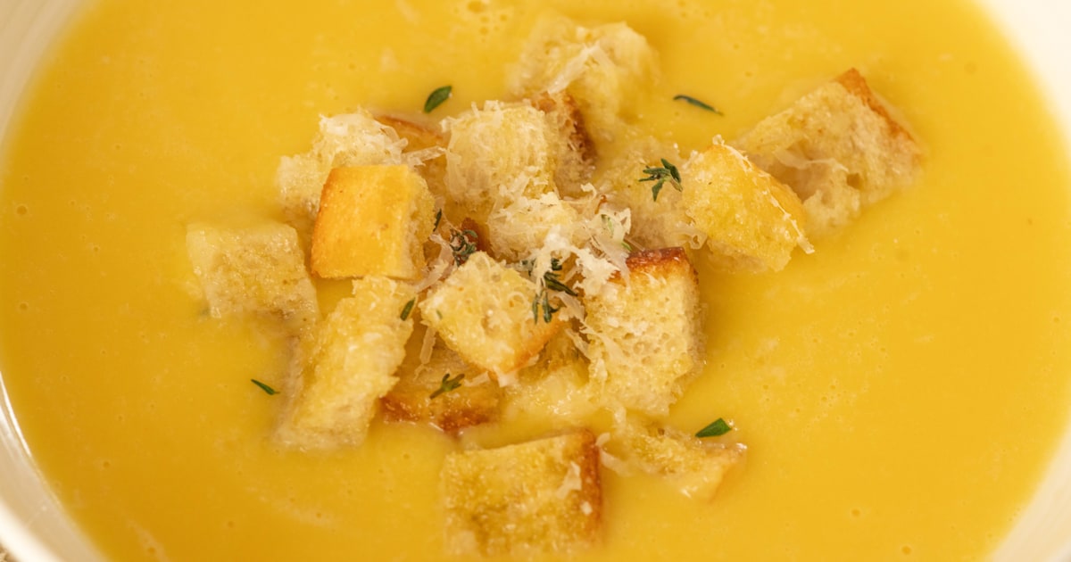 Acorn Squash Soup with Parmesan and Herb Croutons Recipe