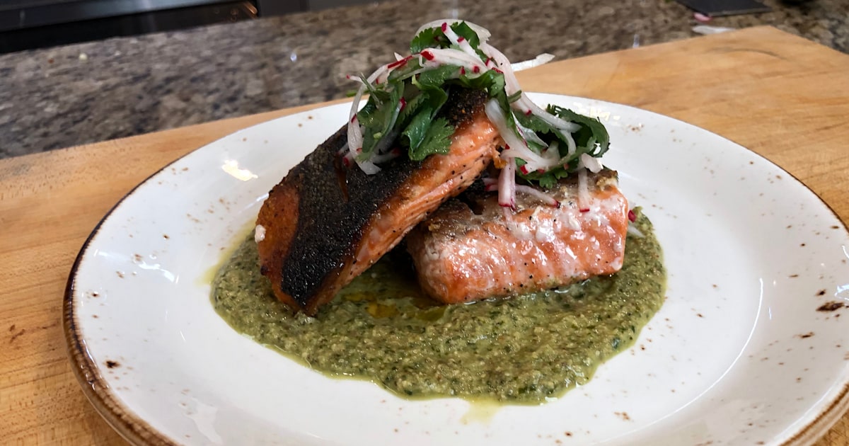 Aarón Sánchez's Seared Salmon with Pumpkin Seed Mole Recipe