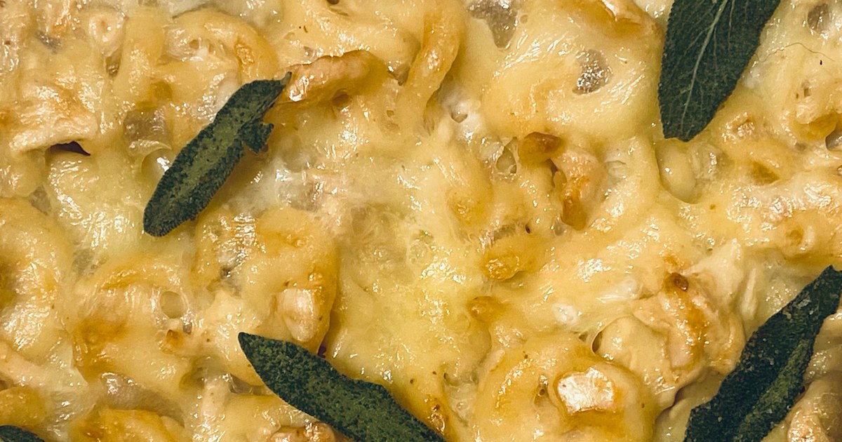 Use leftover Thanksgiving turkey to make a creamy Alfredo pasta bake