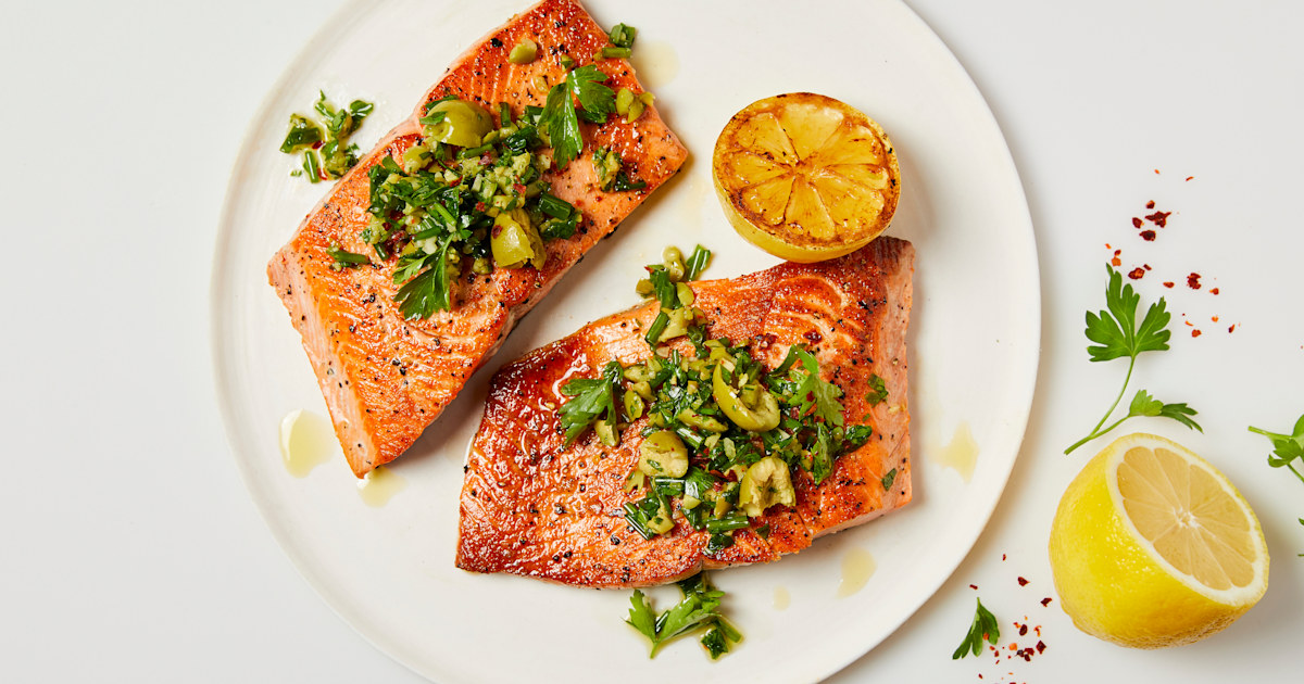Seared Salmon with Green Olive Salsa Verde Recipe