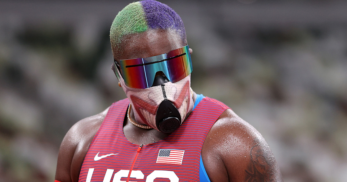 Olympian Raven Saunders Sports Joker Inspired Face Mask