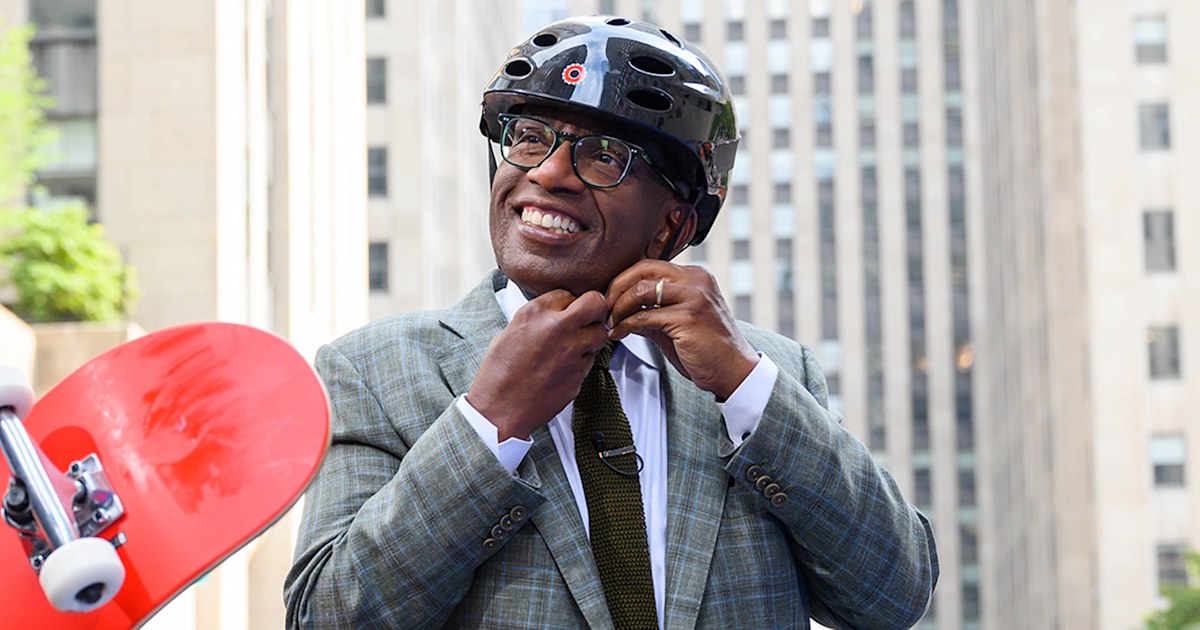 Al Roker rides a skateboard with help from Olympian Jagger Eaton
