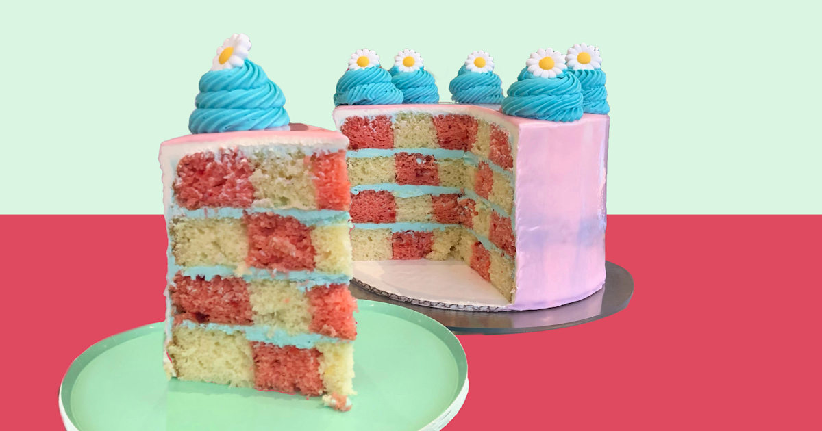 Vanilla Checkerboard Cake with White Chocolate Mirror Glaze Recipe The Sushiholic