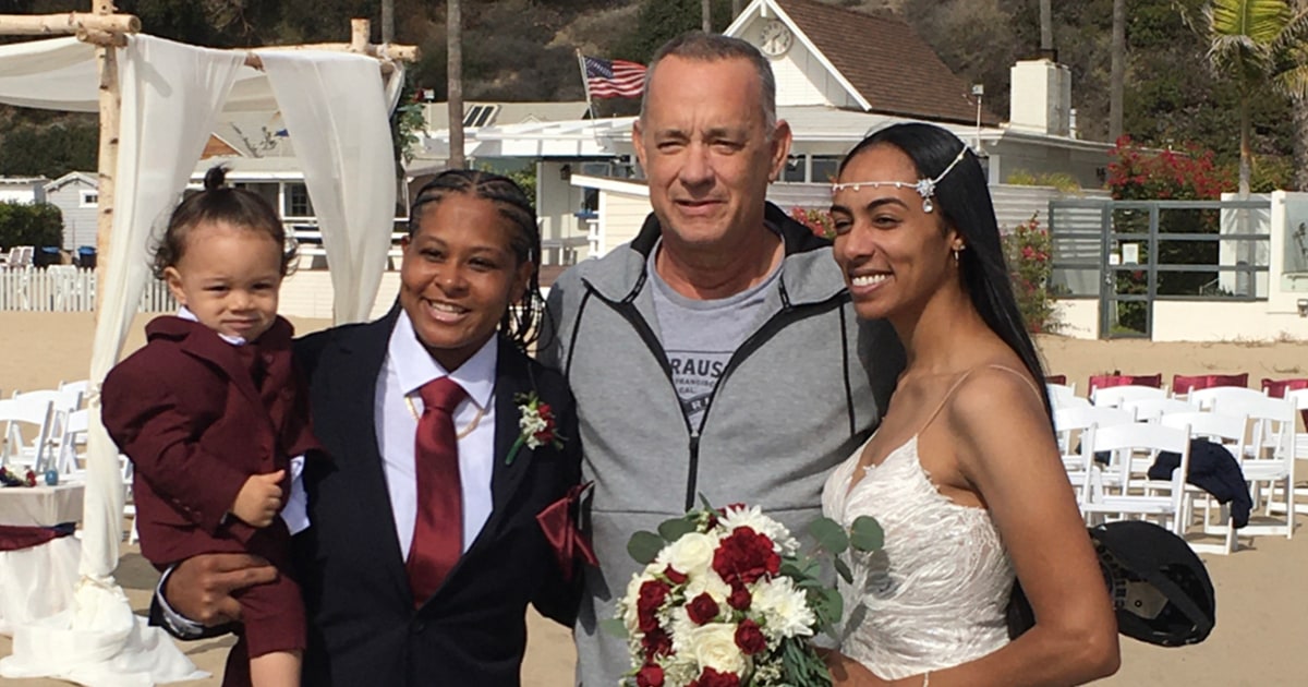 Tom Hanks surprises couple after their wedding ceremony on the beach