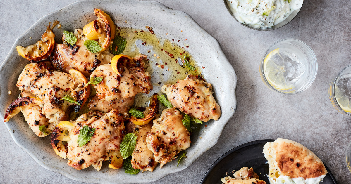 Melissa Clark's Roasted Chicken Thighs with Garlicky Cucumber Yogurt Recipe