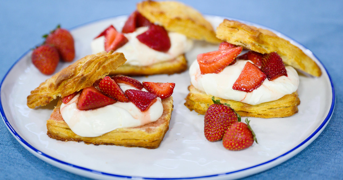 Make strawberry shortcake with fresh whipped cream and homemade biscuits