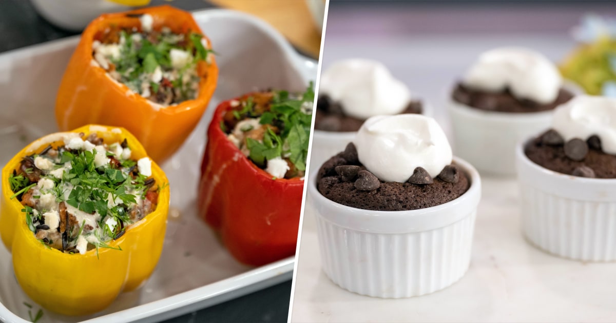 Joy bauer s slow cooker dinner and dessert stuffed peppers and fudge cake