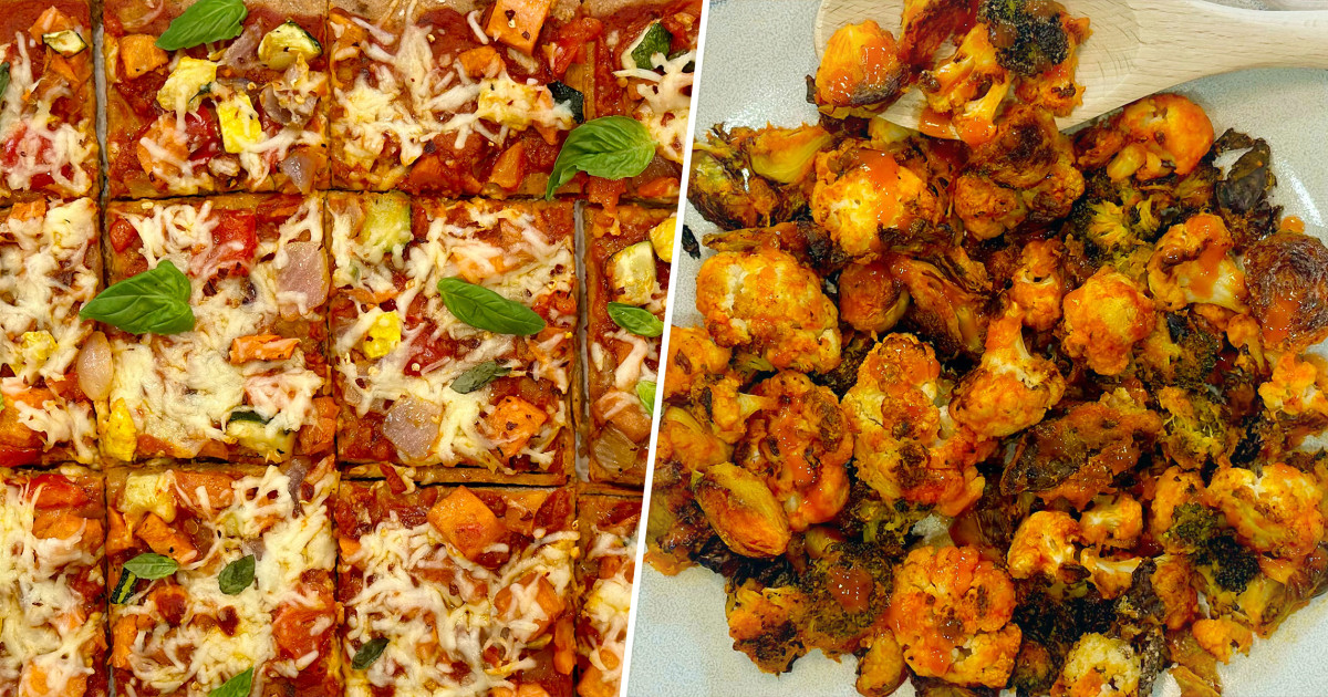 Superfood Super Bowl Joy Bauer Makes SheetPan Pizza and Buffalo Veggies