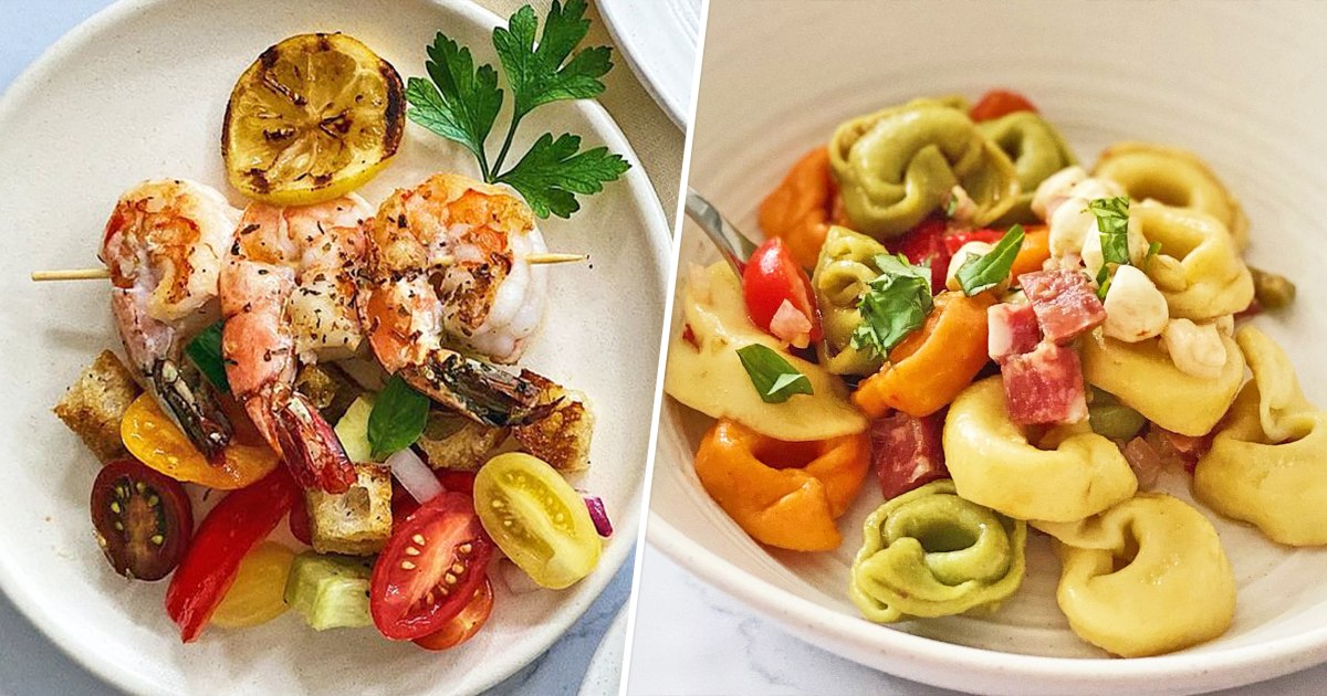 Grilled Shrimp Skewers and Panzanella Salad Recipe
