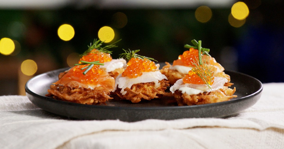 Potato and Parsnip Latkes with Crème Fraîche and Caviar Recipe