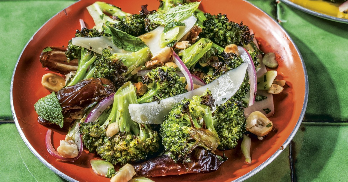 In this salad, broccoli gets crispy, nutty and layered with all the good stuff: chewy dates, salty Parmesan, crunchy hazelnuts and a honey vinaigrette that ties everything together.
