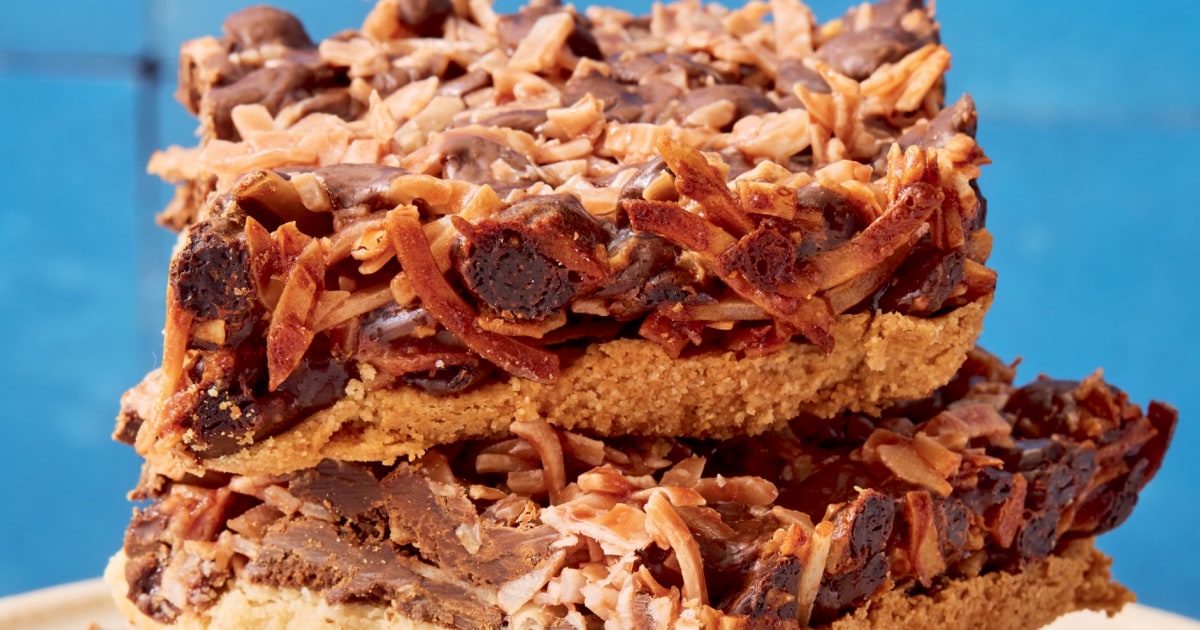 Use a blend of coconut and almond flour, along with carob chips, to lighten up magic cookie bars.