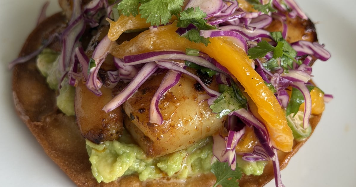Top Chipotle Shrimp Tostadas With Mango Slaw and Avocado Relish