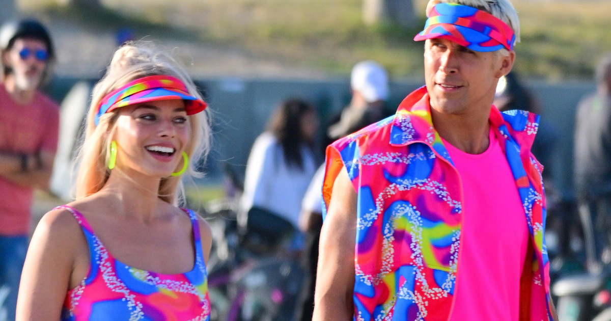 Margot Robbie And Ryan Gosling Go Skating In Matching Neon For ‘Barbie ...