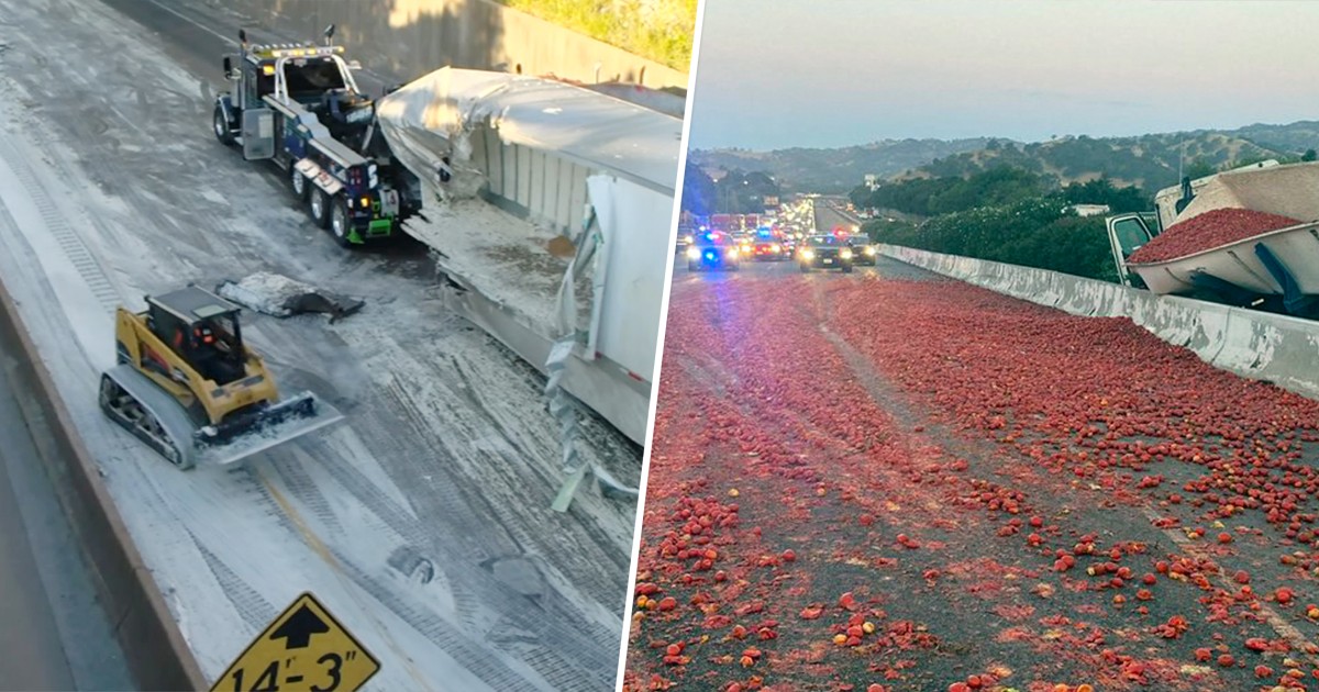 Trucks Spill Tomatoes, Alfredo Sauce on Separate Highways