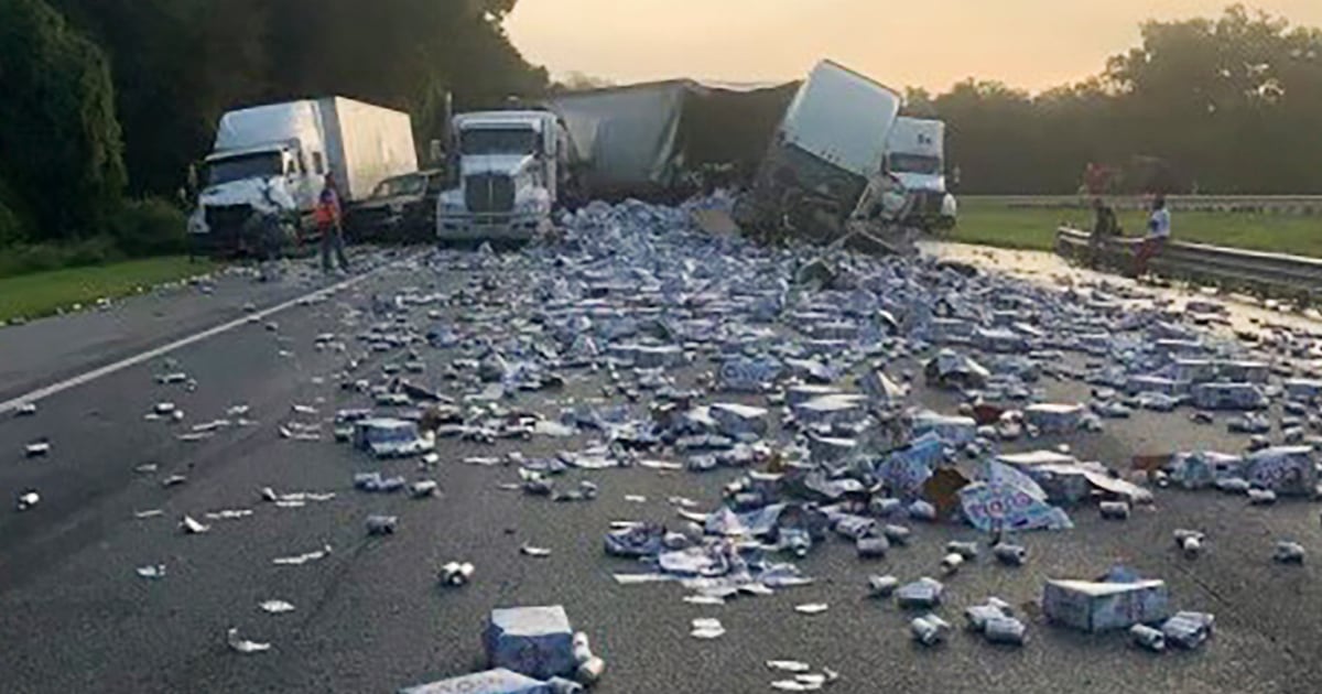 Coors Light beer truck crashes in Florida causing a highwaywide brew