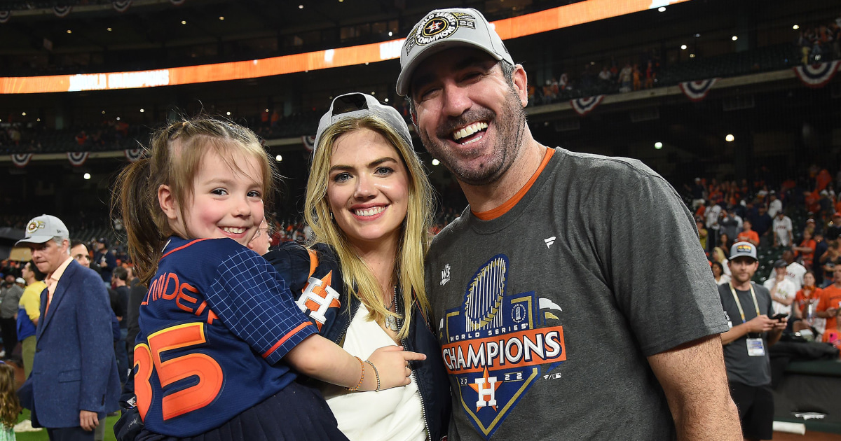 Actress and model Kate Upton watches from the stands as her fiancé, Houston  Astros starting pitcher Justin Verlander, throws against the Seattle  Mariners during the first inning of a baseball game, Tuesday