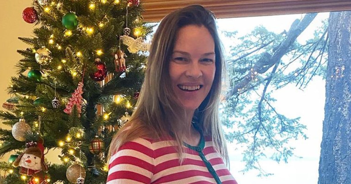 Hilary Swank Shows Off Adorable Twin Baby Bump In Christmas PJs