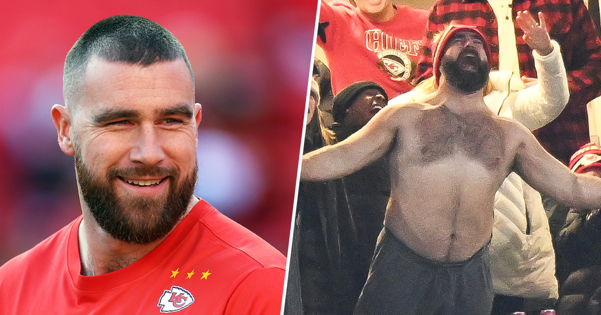 Travis Kelce Reacts to Brother Jason Going Shirtless in the Stands at  Chiefs Game