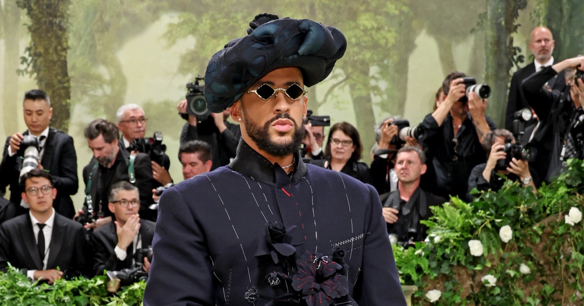 Bad Bunny's 2024 Met Gala Look Features Hat, Bouquet of Flowers